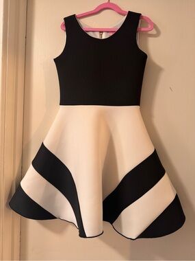 Zoe Ltd Girls Black and White Fit-and-Flare Dress